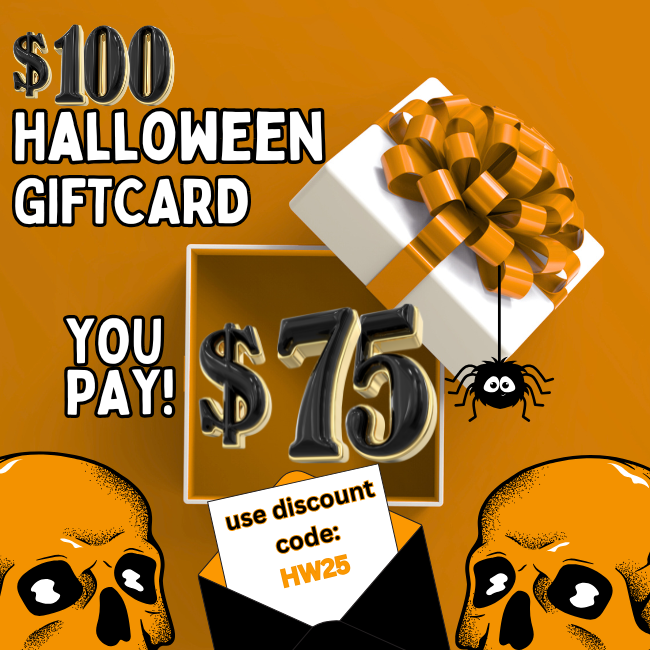 Bombshell Wax $100 Halloween Gift Card with festive orange and black design — perfect gift for beauty professionals.