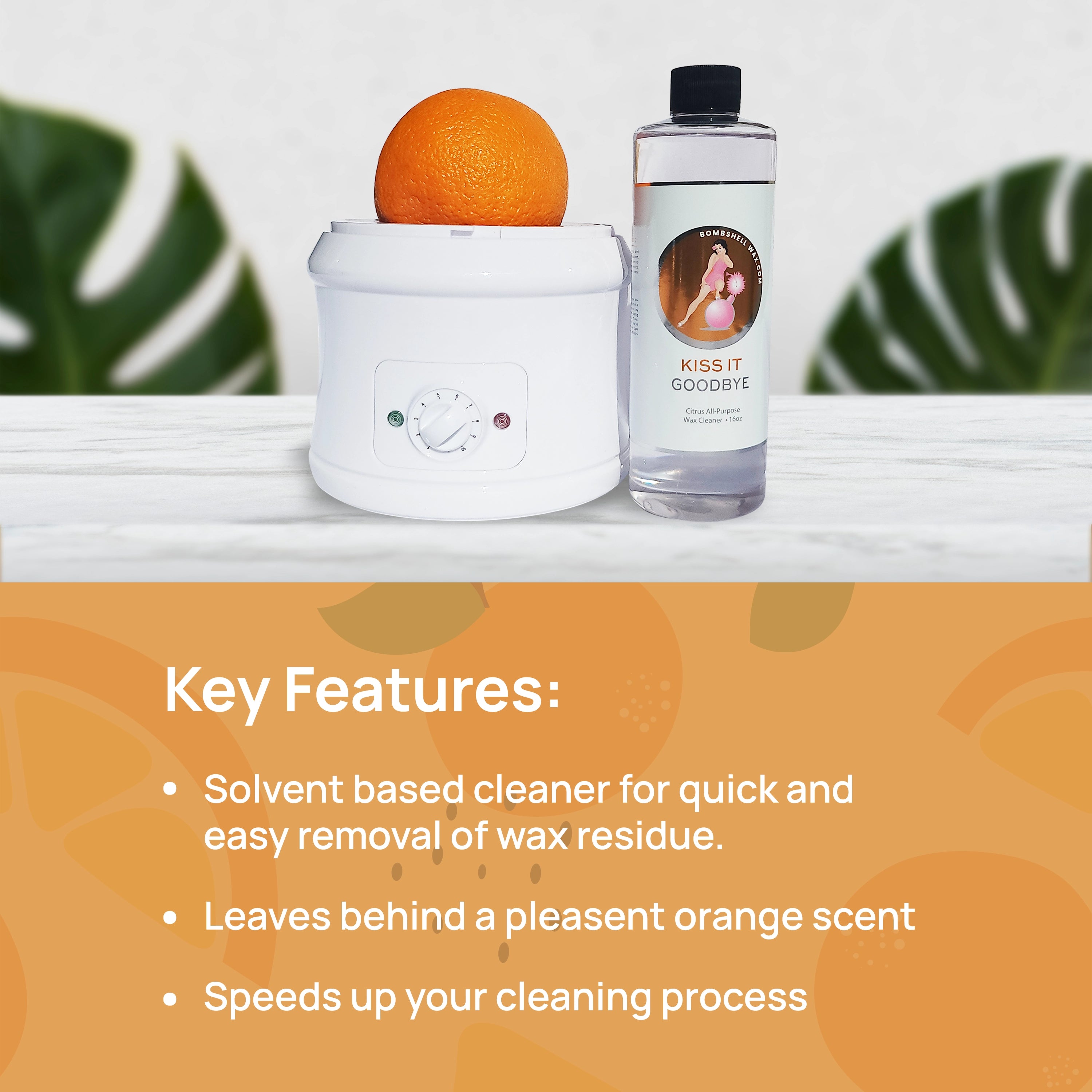 Key Feature: Solvent based cleaner for quick and easy removal of wax residue. Leaves behind a pleasent orange scent. Speeds up your cleaning process.