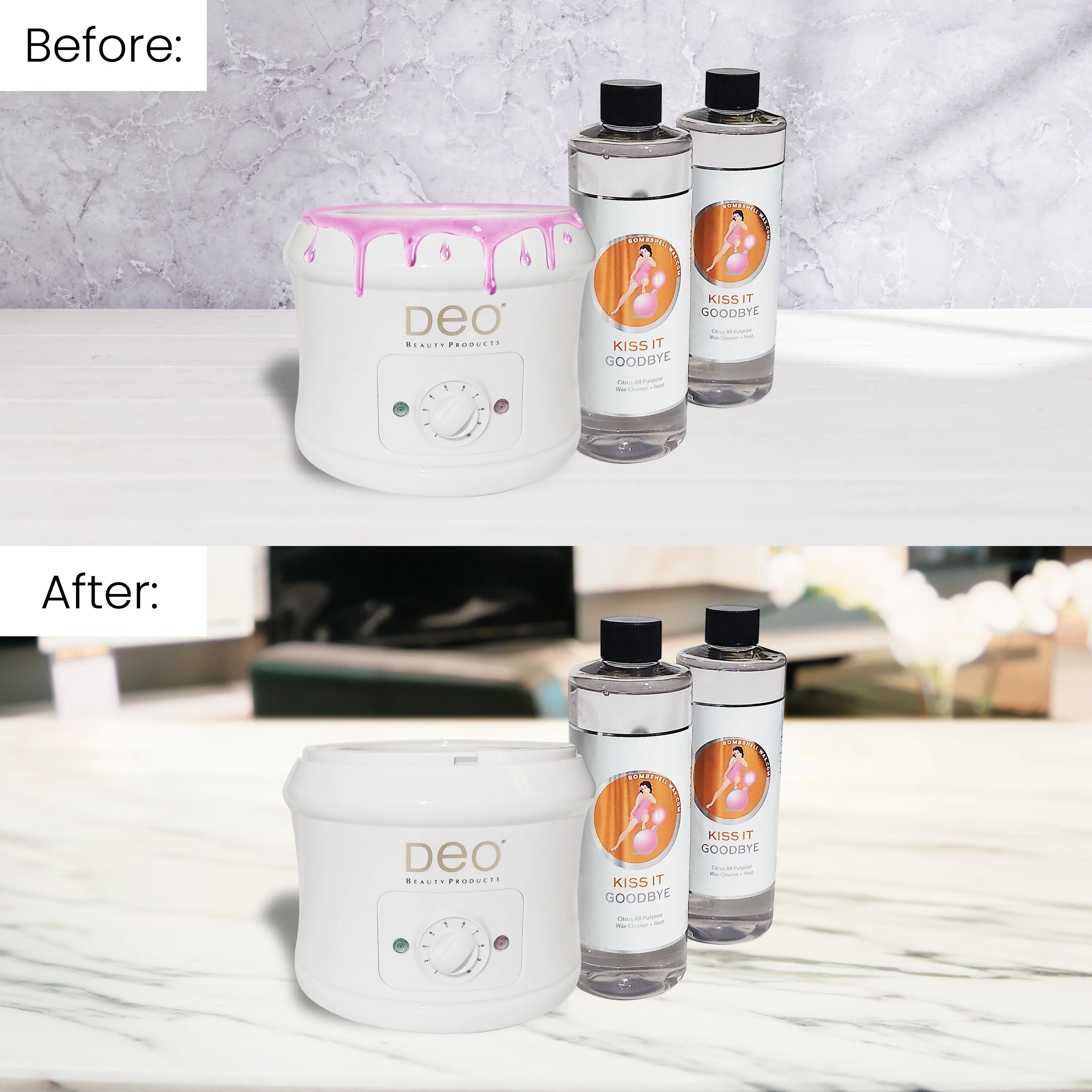 Before and after of using the Kiss it Goodbye Citric Wax Cleaner