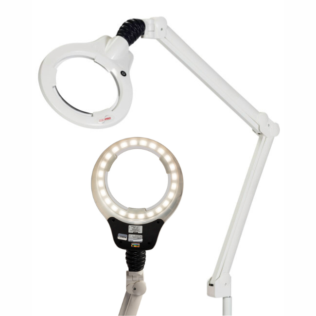 Equipro LED Magnifying Lamp – 5 Diopter, Dimmable, High-Impact Lens, 51” Extension Arm