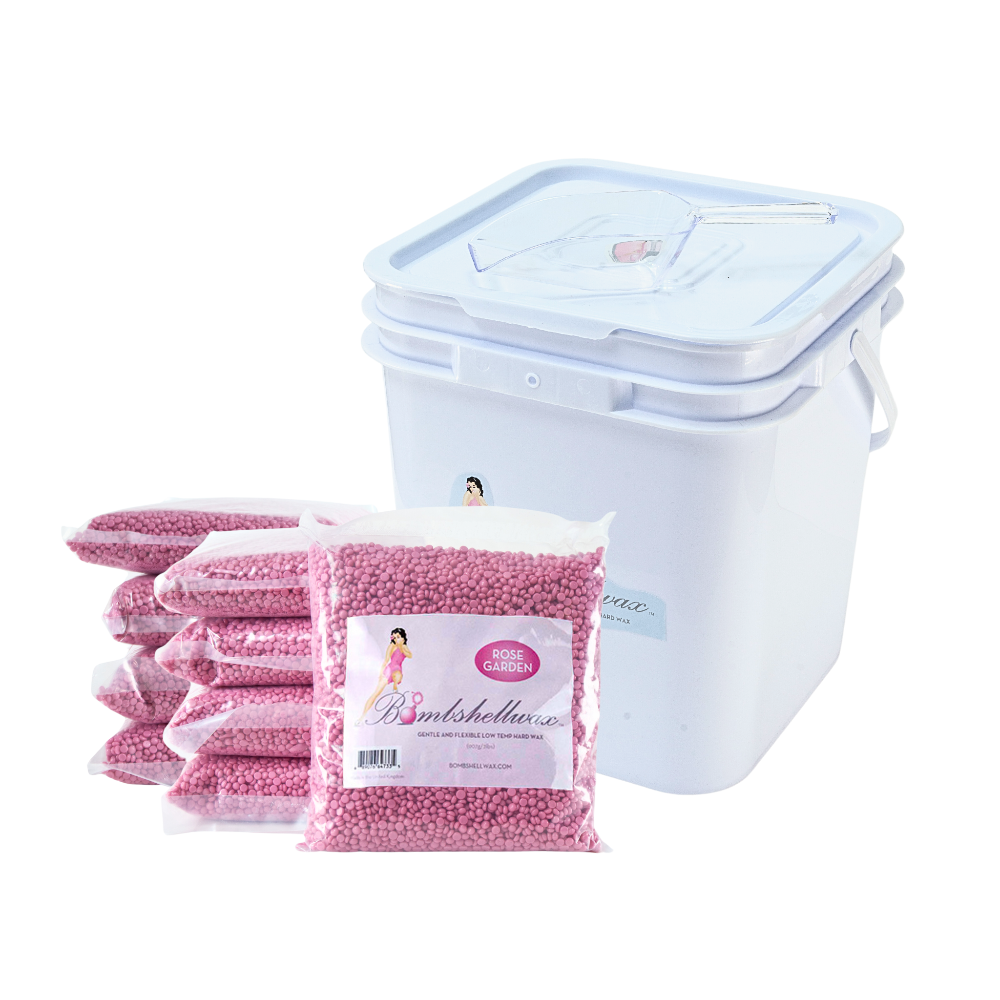 16 lbs. Bulk Pink Bead Hard Wax | Bombshell Rose Garden | Storage Pail/Scoop