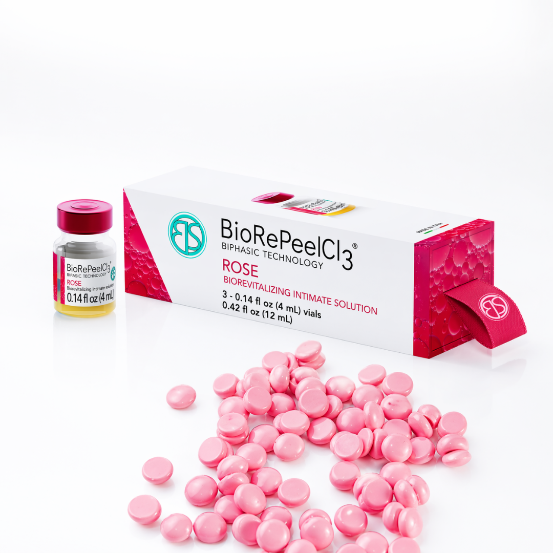 BioRePeelCl3 Rose intimate wax treatment system kit with wax, peel, and professional application tools for ingrowns and skin texture
