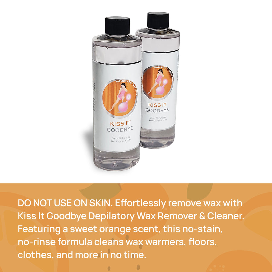 Do not use on skin. Effortlessly remove wax with Kiss It Goodbye Depilatory Wax Remover & Cleaner. Featuring a sweet orange scent, this no-stain, no-rinse formula cleans wax warmers, floors, clothes, and more in no time.