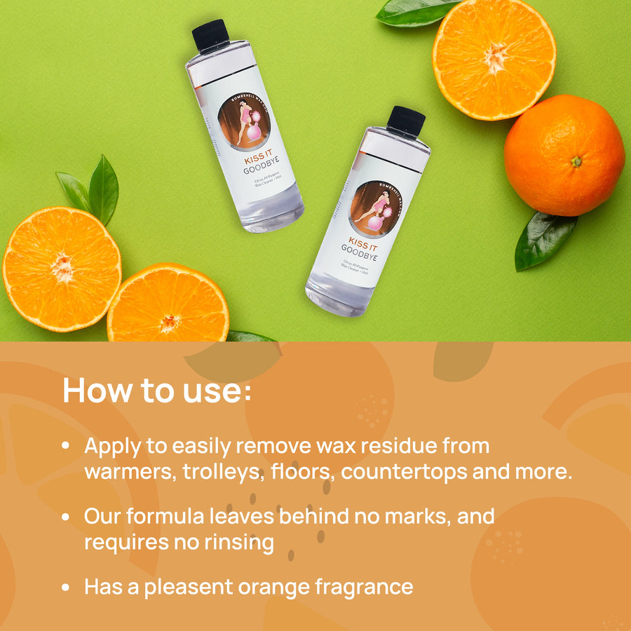 How to use: Apply to easily remove wax residue from warmers, trolleys, floors, countertops and more. Our formula leaves begind no marks, and requires no rinsing. Has a pleasent orange fragrance.