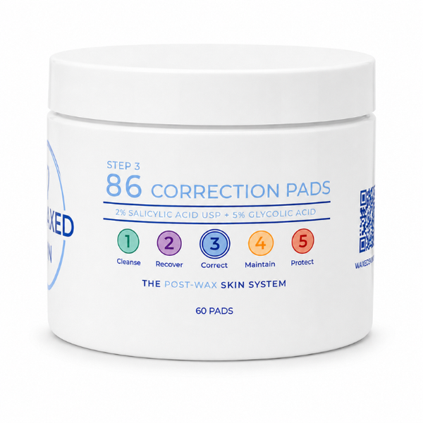 86 Correction Pads Step 3 Correct post-wax skincare pads with 2% salicylic acid and 5% glycolic acid for smoother-looking skin between waxing appointments