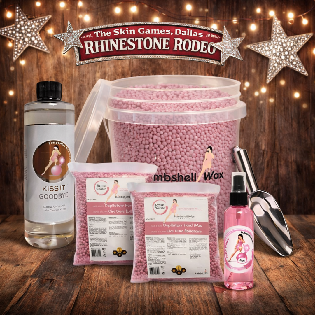 Rose Garden professional waxing kit with hard wax beads, wax pail, scoop, wax sticks, and wax remover