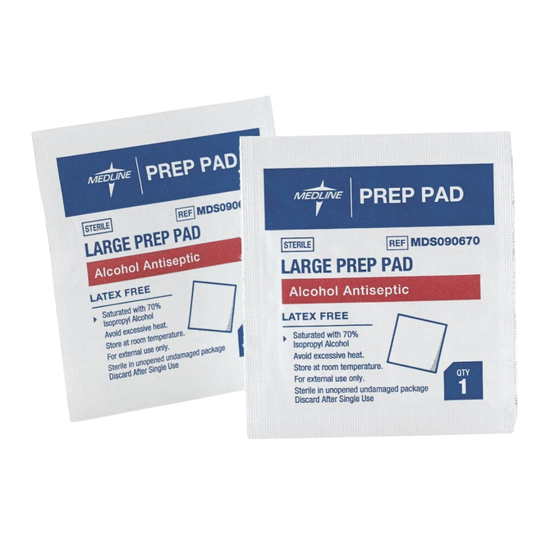 Medline Sterile Alcohol Prep Pads, Large, 70% Isopropyl Alcohol