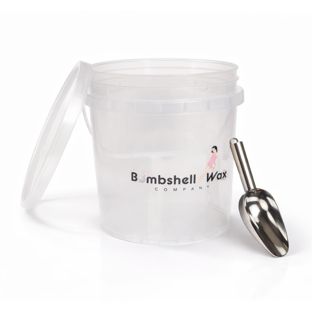 4 lb. wax storage pail with scoop for professional hard wax bead organization