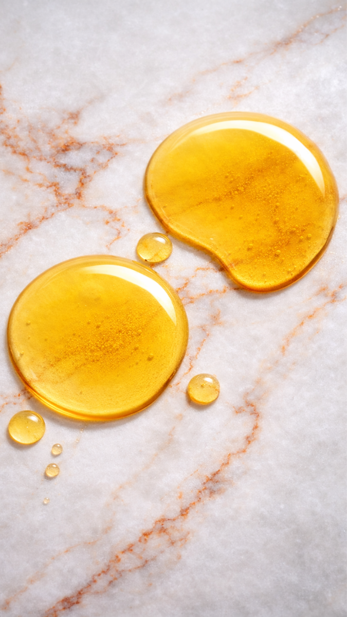Clearli Bare botanical treatment oil texture on marble background